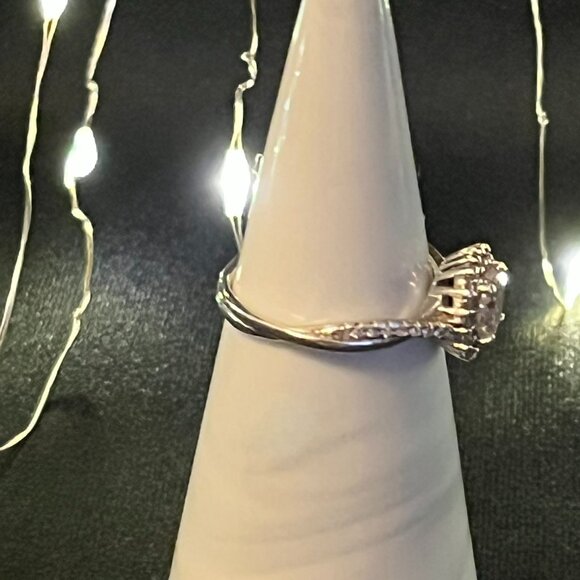 Sterling Silver Cubic Zirconia Halo Solitaire Ring – Size 8, Stamped 925 - Picture 3 of 9